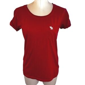Y2K Abercrombie & Fitch Womens Red Pocket T-Shirt Short Sleeve Moose Logo Size M